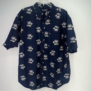 Roundtree & Yorke Dark Blue Tropical Print Shirt size XL